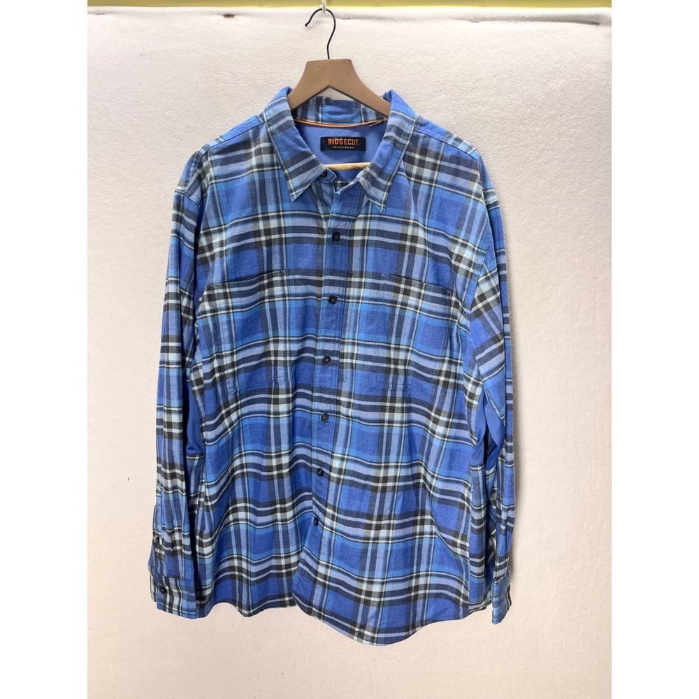 Ridgecut Plaid Button Down Shirt Mens 2XL Blue Toughwear Long Sleeve Vented 3449